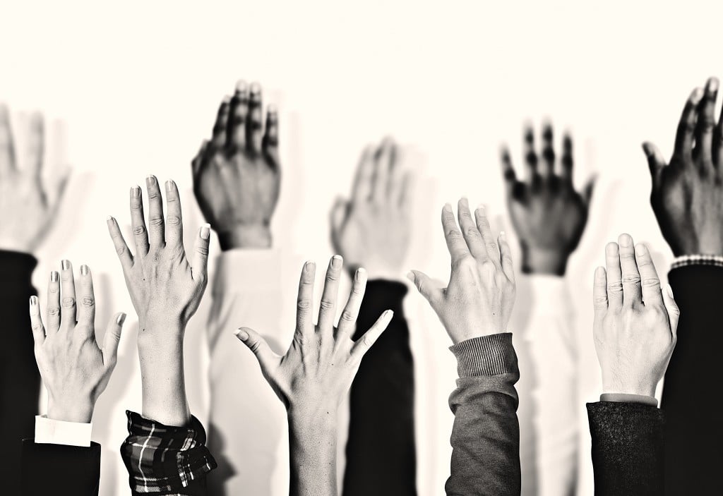 Multiethnic Group of Hands Raised